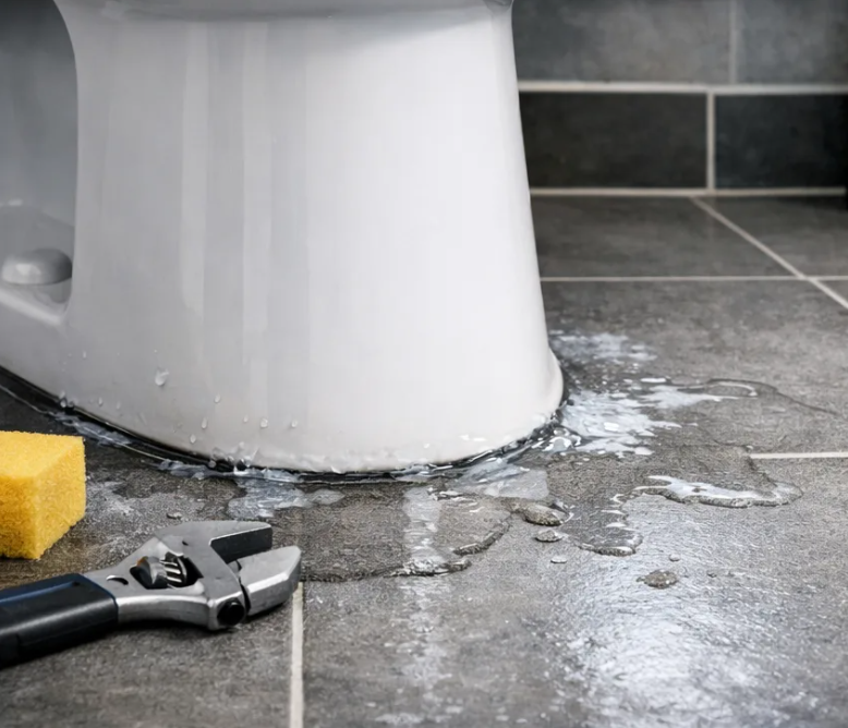 Plumber working inside a bathroom service access panel